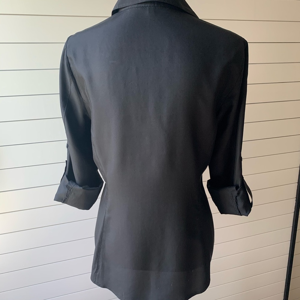 Silk Adjustable Length Sleeve Button-Down Blouse - image 3